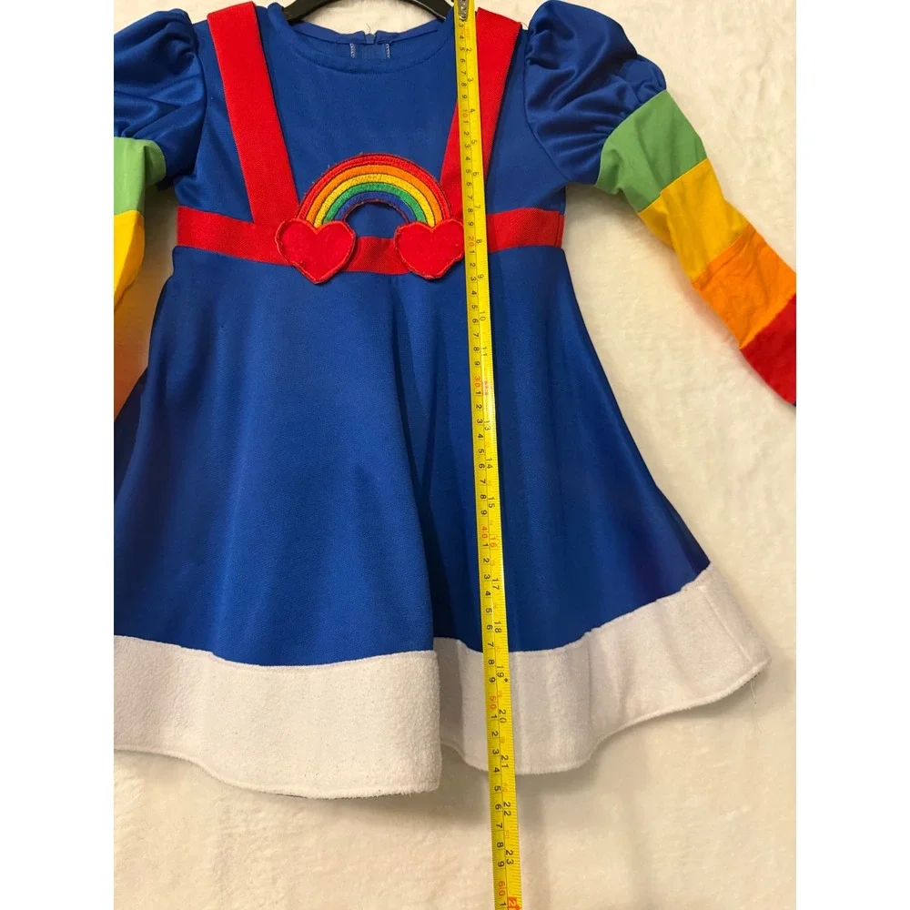Rainbow Brite Inspired Costume Dress Blue Rainbow Sleeves Hearts Girls Halloween